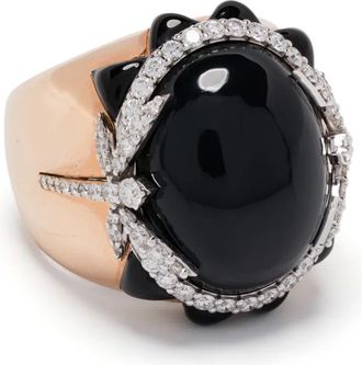 Anapsara Anello in oro 18 carati con motivo libellula, diamanti e onice