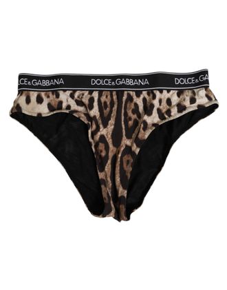 Dolce & Gabbana Brown Leopard Nylon High Waist Panty Womens Underwear