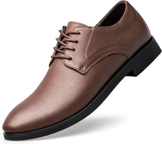 Generic Shoes Dress Oxford for Men Lace Up Round Toe Derby Shoes Leather Rubber Sole Low Top Anti-Slip Prom(Brown,5.5 UK)