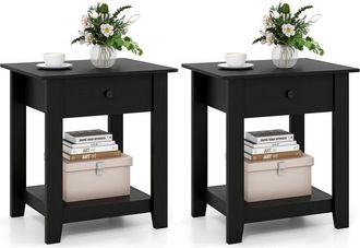 Costway 3-Tier Modern Bedside Table Nightstand with Drawer Set of 2-Black