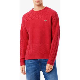 Lacoste Mixed Texture Wool Blend Crewneck Sweater in Bigarreau Cherry at Nordstrom, Size 3