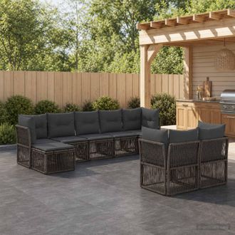 vidaXL Vidaxl Set Divano Da Giardino 9 Pz Grigio Polyrattan