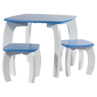 Wanderlust Deco Wanderlust Deco - Set Mesa Y 2 Taburetes De Madera Blancos/azules 96x48x42 H Cm