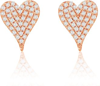 Suzy Levian 14K Yellow Gold &.16 cttw Diamond Pave Elongated Heart Stud Earrings