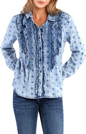 BILLY T Ruffle Tuxedo Shirt in Star Rizz at Nordstrom, Size X-Large