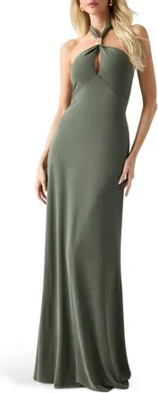 Marciano Soraya Halter Maxi Cocktail Dress in Dark Olive at Nordstrom, Size 42