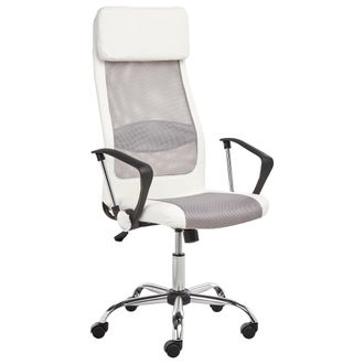 Beliani Beliani - Silla De Oficina Ejecutiva De Malla Blanca Altura Ajustable Con Elevador De Gas Giratoria Y Reclinable Pioneer