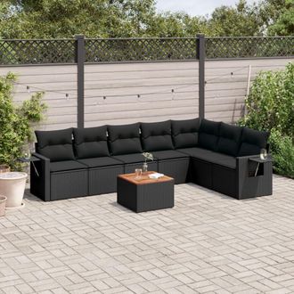 vidaXL Set De Sof&aacute;s De Jard&iacute;n 8 Piezas Y Cojines Rat&aacute;n Sint&eacute;tico Negro Vidaxl