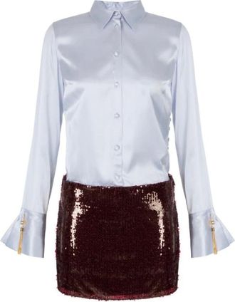 Elisabetta Franchi Kleedjes, Dames, Veelkleurig, XS, Satijn, Jurk van satijn en pailletten