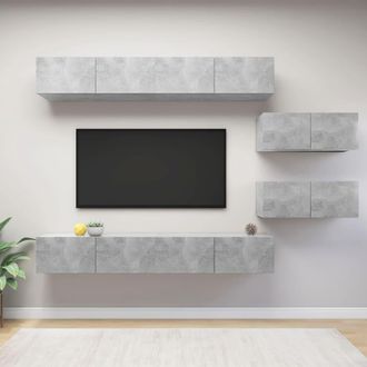 vidaXL Vidaxl - Set De Muebles De Sal&oacute;n 6 Pzas Madera Ingenier&iacute;a Gris Hormig&oacute;n