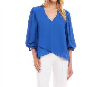 Karen Kane Layered Sleeve Asymmetric Top In French Blue