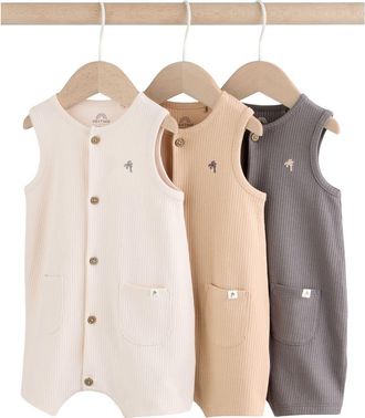 Next 3-Pack Rib Cotton Rompers in Grey at Nordstrom, Size 9-12M