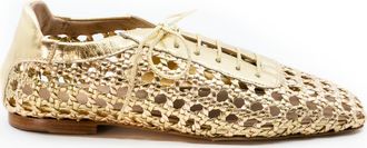 Andrea Gomez Antonia Woven Leather Flat in Gold at Nordstrom, Size 37.5
