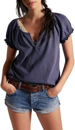 Free People Issa Puff Sleeve Top in Peacoat at Nordstrom, Size X-Large