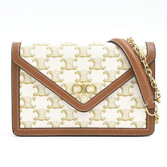 Celine Brown Off-White Pvc Leather Chain/Shoulder Wallet (Pre-Owned)