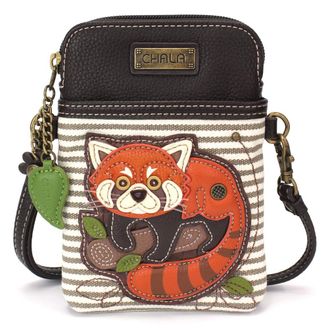 Chala Wilderness Animal Collection Cell Phone Crossbody Purse-Women PU Leather/Canvas Multicolor Handbag w/Adjustable Strap, Red Panda - Gray Stripe, One Si