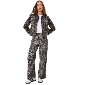Threadbare Soleil-denimjeans met wijde pijpen voor dames (Grijze luipaardafdruk)