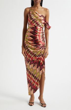Cinq &agrave; Sept Elliana Print One-Shoulder Silk Maxi Dress in Pale Rose Multi at Nordstrom, Size 10
