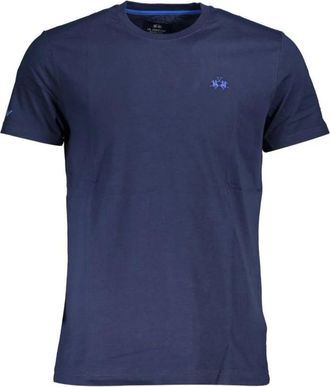 La Martina Blauw Katoenen Heren T-Shirt met Borduurwerk - Heren - T-shirts - Blauw - M - Katoen - Tops