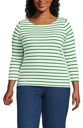 Lands End Mariner Jersey Boatneck Top in Ivory/true Green Breton Stripe at Nordstrom, Size 1X