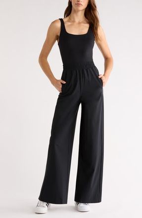 Zella Transit Wide Leg Jumpsuit in Black at Nordstrom, Size X-Large