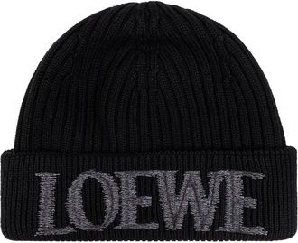 Loewe Logo-embroidered beanie - women - Wool - One Size - Black