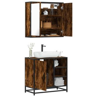 Berkfield Home 2 Piece Bathroom Furniture Set Smoked Oak Engineered Wood in Brown