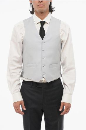 Corneliani 5 Buttons Wool Vest With Jetted Pockets size 46