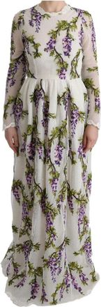 Dolce & Gabbana Bloemen Geborduurde Maxi Jurk - Dames - Avondkleed - Veelkleurig - S - Katoen - Kleedjes