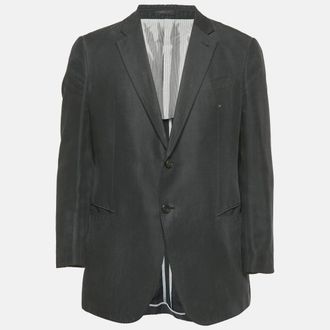 Armani Navy Blue Linen Blend Regular Fit Blazer