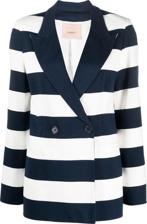 Twin-Set stripe-print double-breasted blazer - women - Polyamide/Spandex/Elastane/Polyester/Viscose - 50 - Blue