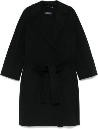 Max Mara Zwarte Wollen Jas Kimono Mouwen Met Riem - Dames - Jas met riem - Zwart - XS - Wol - Jassen