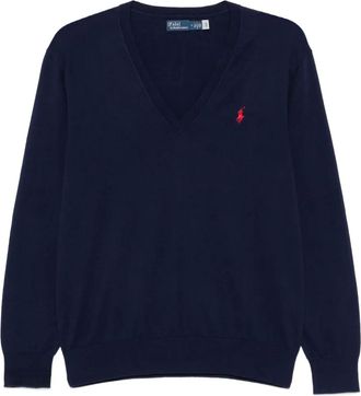 Polo Ralph Lauren Maglione con ricamo e scollo a V - Blu
