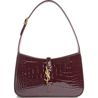 Saint Laurent Le 5 &agrave; 7 Croc Embossed Patent Leather Shoulder Bag in Dark Aubergine at Nordstrom
