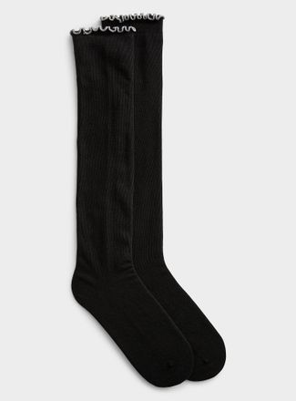 Simons Womens Contrast lettuce trim Knee-High Socks