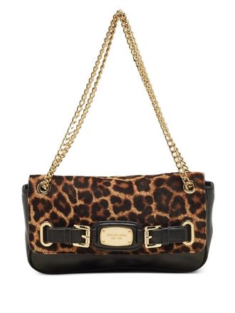 Michael Kors hamilton leopard-print shoulder bag - women - Calf Hair/Leather - One Size - Black