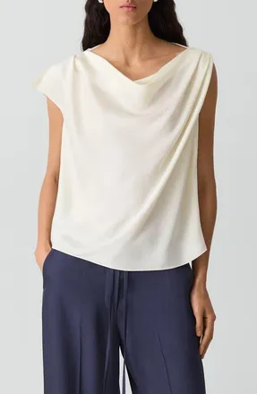 Theory Cowl Neck Single Short Sleeve Satin Top in Lemongrass at Nordstrom, Size X-Small