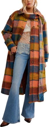 Free People Dalton Plaid Wool Coat in Coral at Nordstrom, Size X-Small