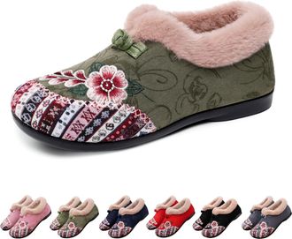 Generic Dritnow Boots, Womens Warm Floral Winter Ankle Boots, Cozy Fleece Lined Ankle Boots for Women, Lightweight Everyday Shoess (Green,5.5)