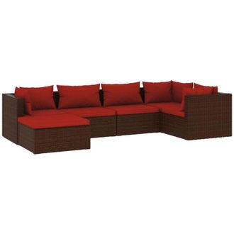 vidaXL Set Muebles De Jard&iacute;n 6 Piezas Y Cojines Rat&aacute;n Sint&eacute;tico Marr&oacute;n Vidaxl