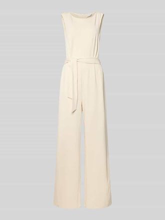 Jake*s Jumpsuit aus Viskose-Mix mit Bindeg&uuml;rtel in Beige, Gr&ouml;&szlig;e 32