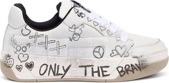 Diesel D-Ollie-Leather sneakers with graffiti print - Sneakers - Woman - White
