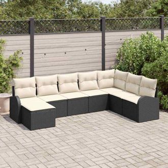 vidaXL Conjunto De Sof&aacute; De Jard&iacute;n Con Coj&iacute;n 8 Pcs Negro Polirat&aacute;n Vidaxl