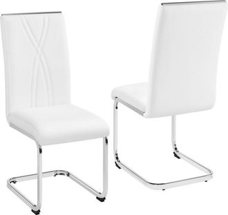 Yaheetech 2pcs Sillas De Comedor Voladizas Sillas De Cocina Con Respaldo Alto Patas Met&aacute;licas Dise&ntilde;o Moderno Para Sal&oacute;n Oficina Dormitorio Blanco