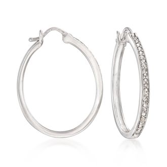 Ross-Simons Diamond Hoop Earrings in Sterling Silver