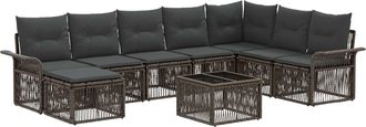vidaXL Conjunto De Sof&aacute;s De Jard&iacute;n 9 Uds. Gris Rat&aacute;n Sint&eacute;tico Vidaxl