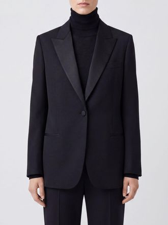 The Row Single-Breasted Wool Tuxedo Blazer with Peak Lapels and Silk Lining