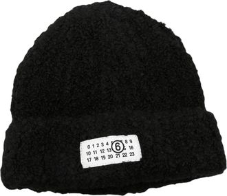 Maison Margiela Textured Black Beanie Hat With Distinctive Logo Patch