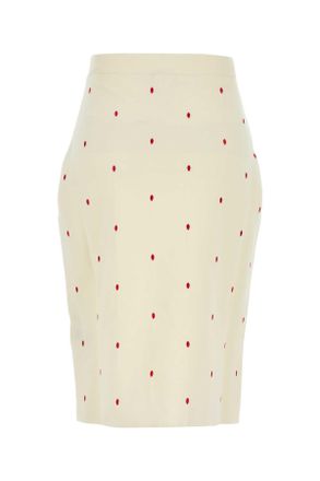 Bottega Veneta Womens Embroidered Cotton Blend Skirt Chalkvernis Exterior: Nylon Gonne