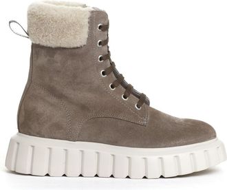 Voile Blanche Gray Suede Ankle Boots With Eco-Fur Inserts